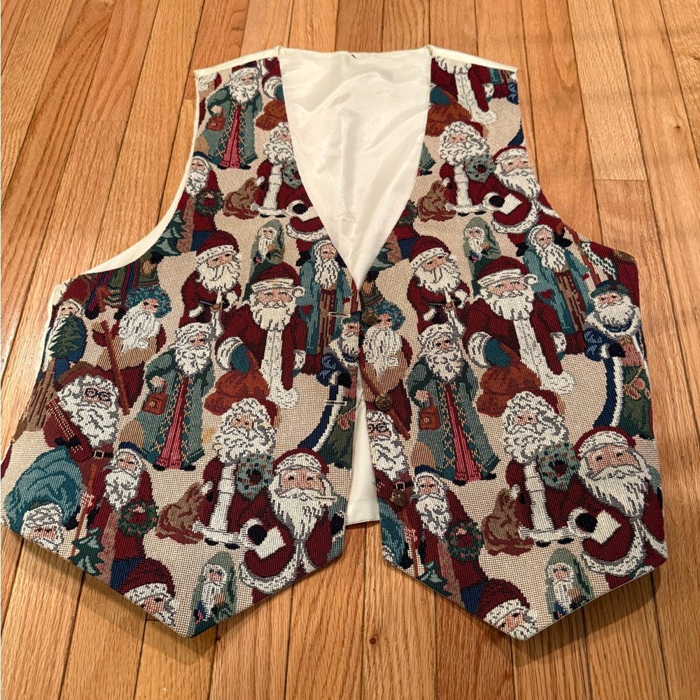 VTG Festive Santa Tapestry Patterned Vest